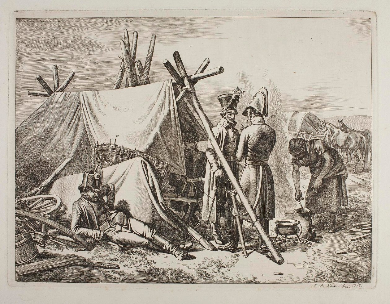 Österreichisches Militär bei einem Marketenderzelt von Johann Adam Klein