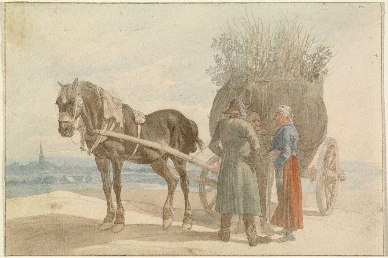 Österreichische Bauern mit Pferd und Wagen, mit Wien in der Ferne von Johann Adam Klein