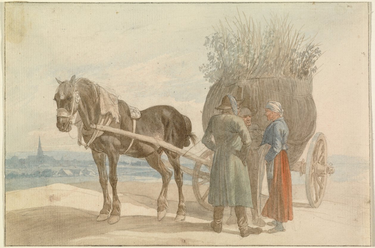 Österreichische Bauern mit einem Pferd und Wagen, mit Blick auf Wien in der Ferne von Johann Adam Klein