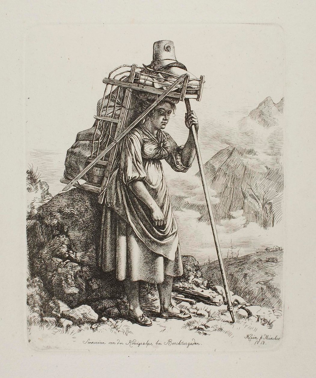 Melkerin auf einer "Saeter" von Königsalpe von Johann Adam Klein
