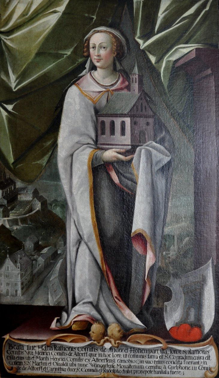 Hatta von Hohenwart, Gemahlin Heinrichs von Altdorf, Stifterin des Frauenklosters in Altdorf um 935 von Johann Andreas Rauch