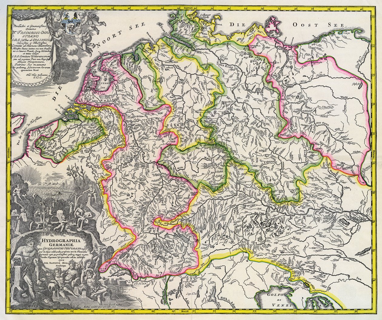 Hydrographische Karte von Deutschland, circa 1720 (Kupferstich) von Johann Baptista Homann