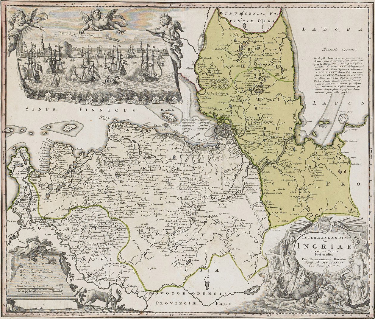 Karte von Ingermanland mit Ansicht von Sankt Petersburg von Johann Baptista Homann