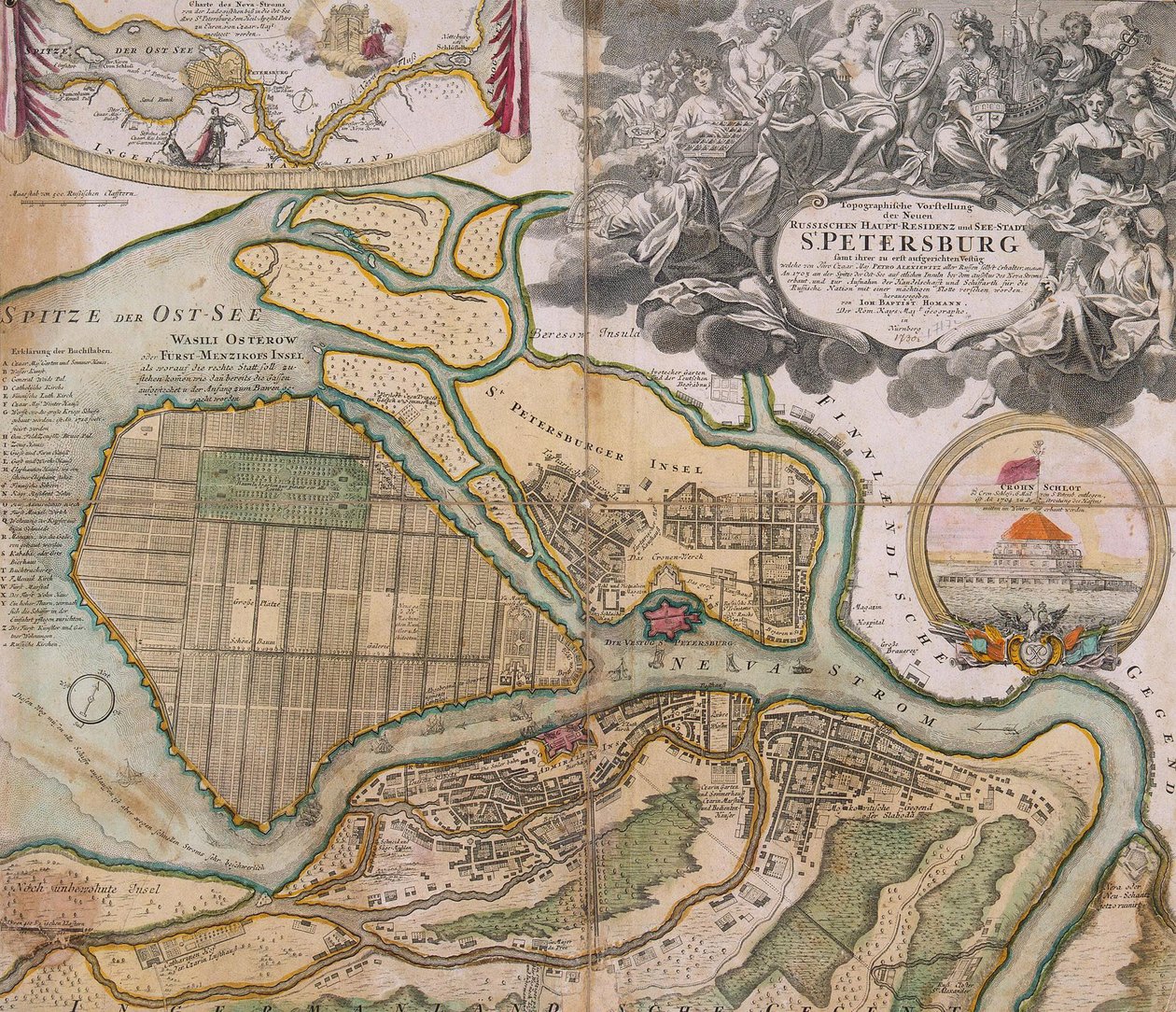 Karte von Petersburg, Sankt Petersburg, Generalplan, ca. 1718-1719 von Johann Baptista Homann