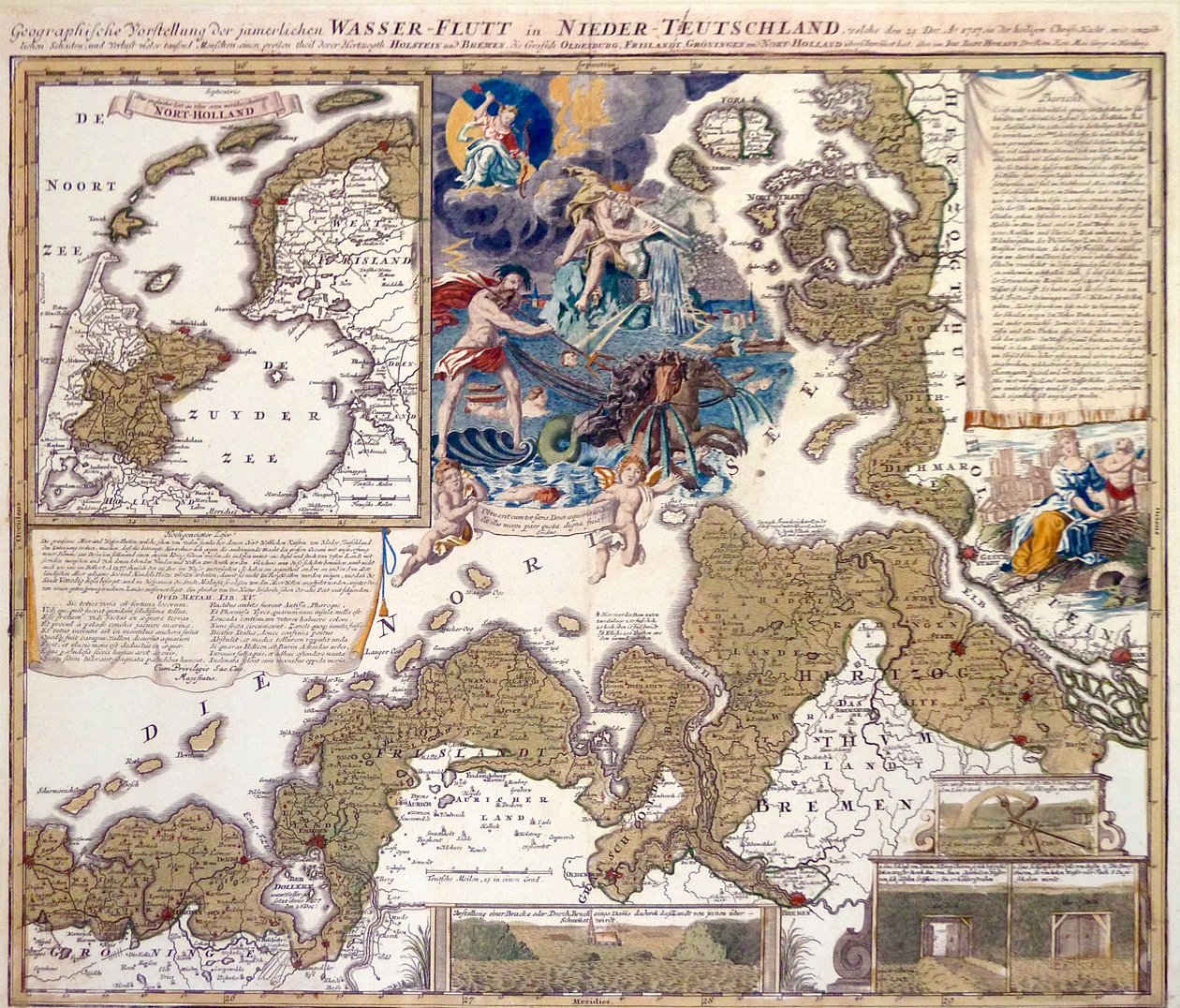 Karte der Weihnachtsflut von 1717 von Johann Baptista Homann