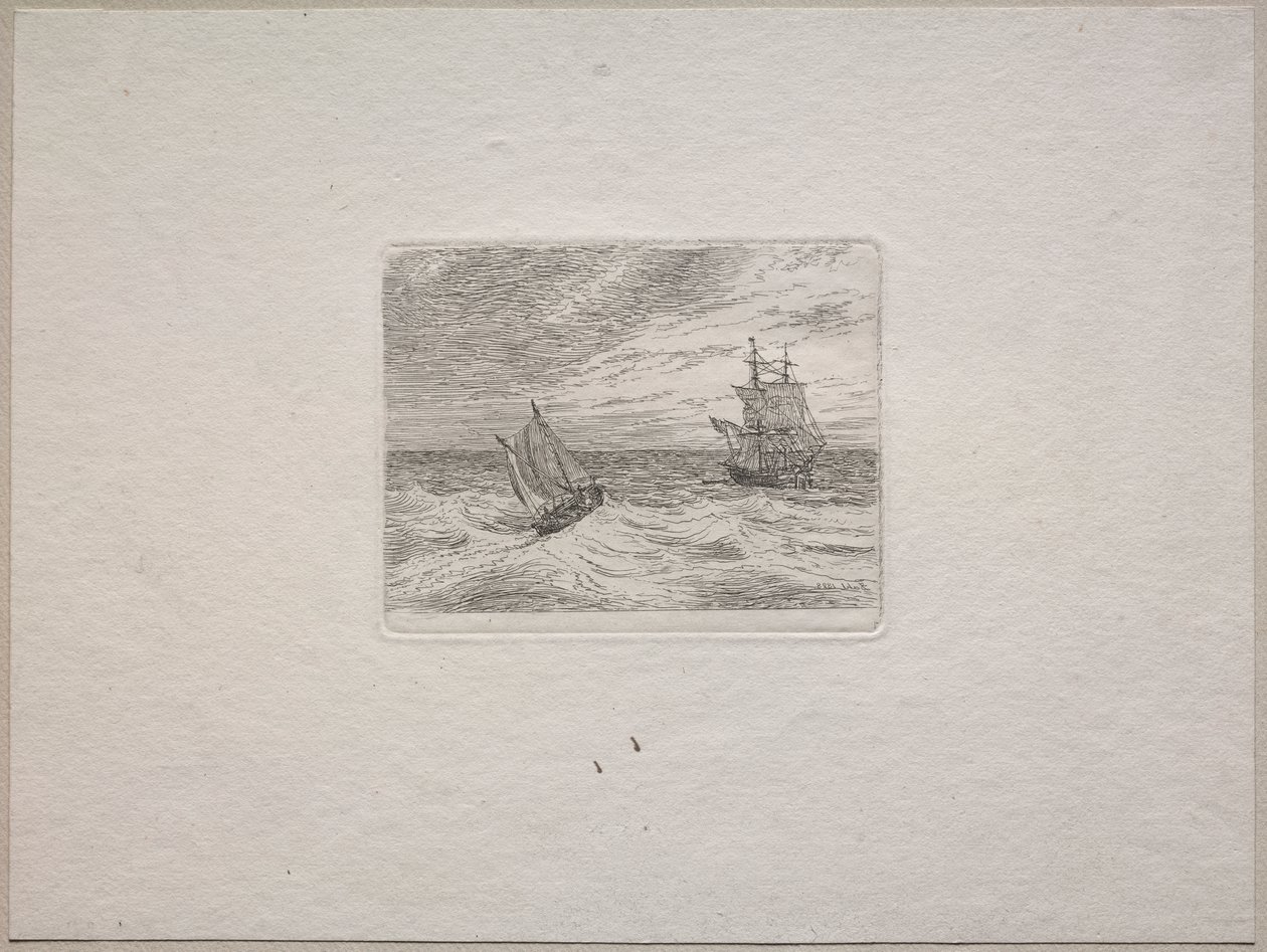 Raue See mit einem Zweimaster und Segelboot von Johan Christian Dahl