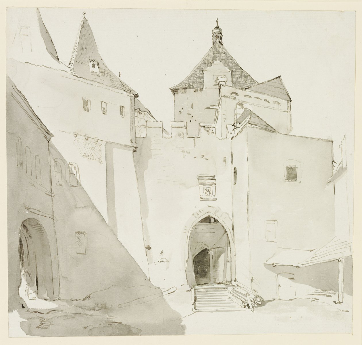 Altes Stadttor und angrenzende Gebäude von Johann Christian Reinhart