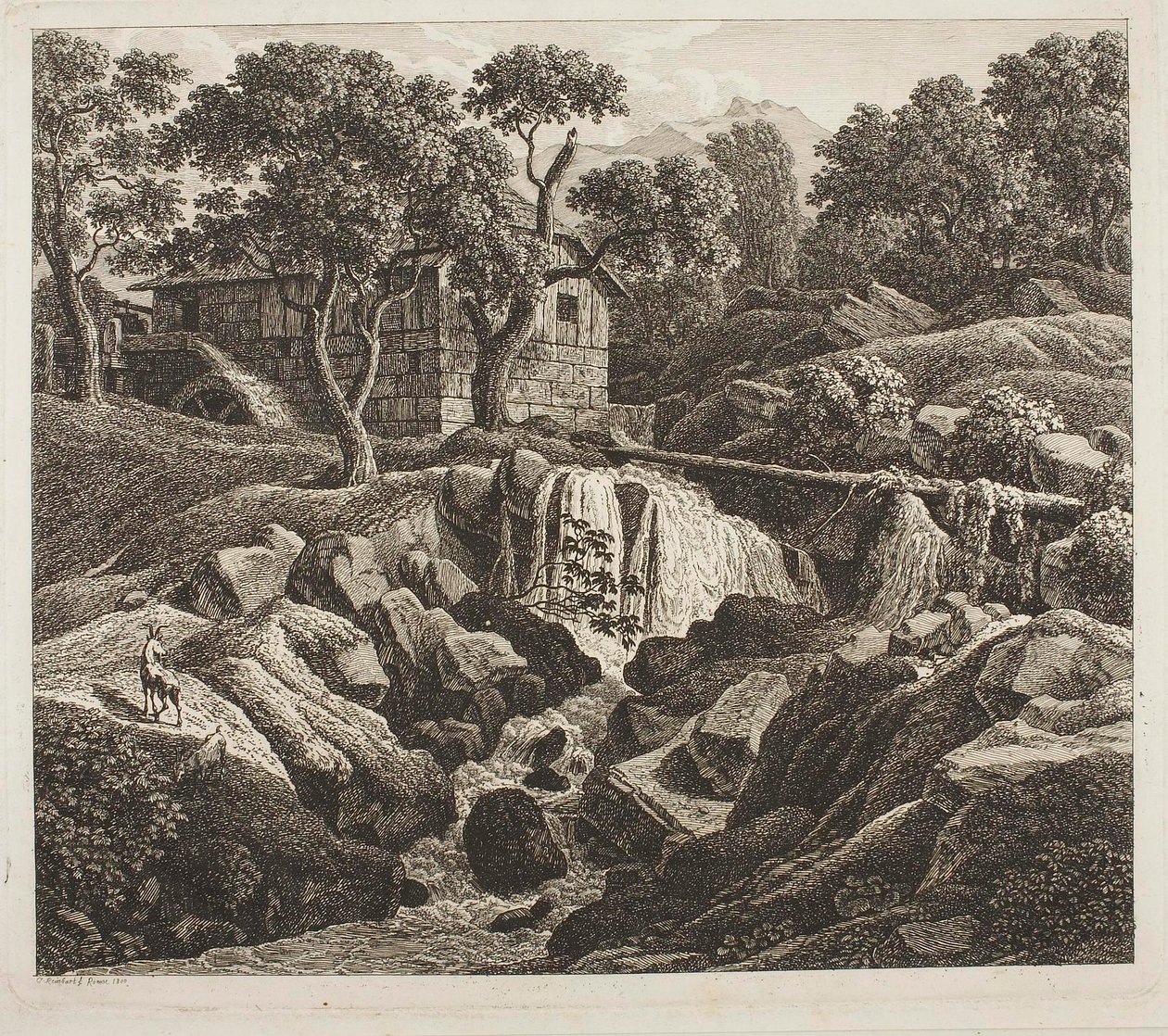 Landschaft mit Mühlrad von Johann Christian Reinhart