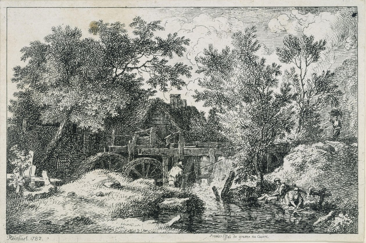 Landschaft mit Wassermühle (erster Versuch, in Kupfer zu stechen) von Johann Christian Reinhart