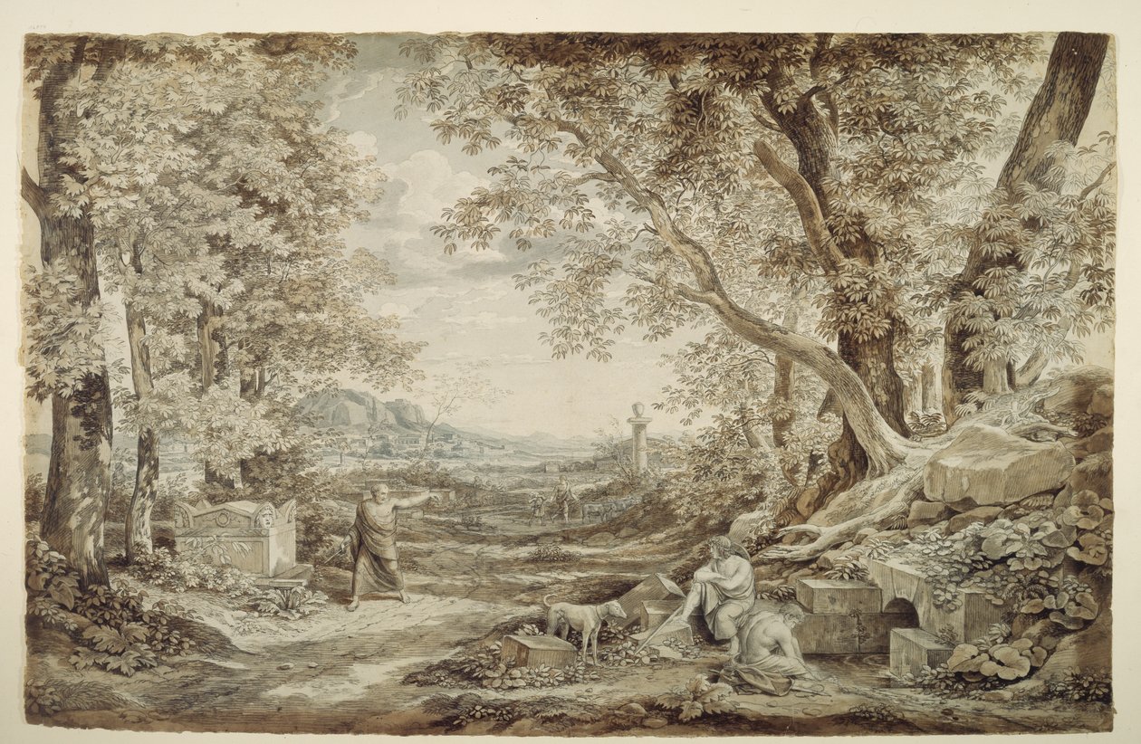 Landschaft mit antiken Denkmälern („Die Erfindung des korinthischen Kapitels“) von Johann Christian Reinhart