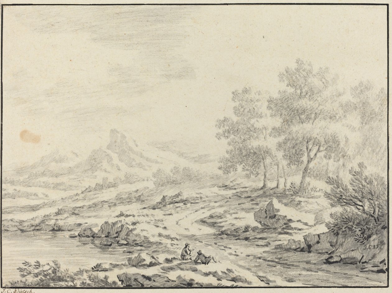 Zwei Männer ruhen sich an einem See aus von Johann Christoph Dietzsch