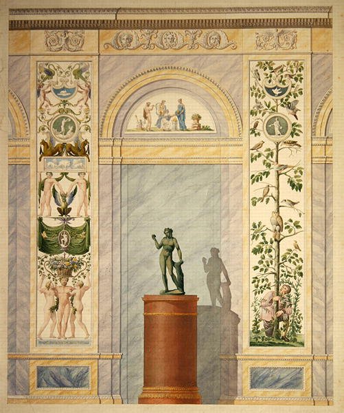 Zeichnung der Dekoration für die Rückwand des Speisesaals des Palastes in Kassel von Johann Conrad Bromeis