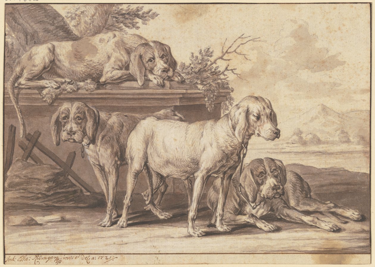 Vier Jagdhunde von Johann Elias Ridinger