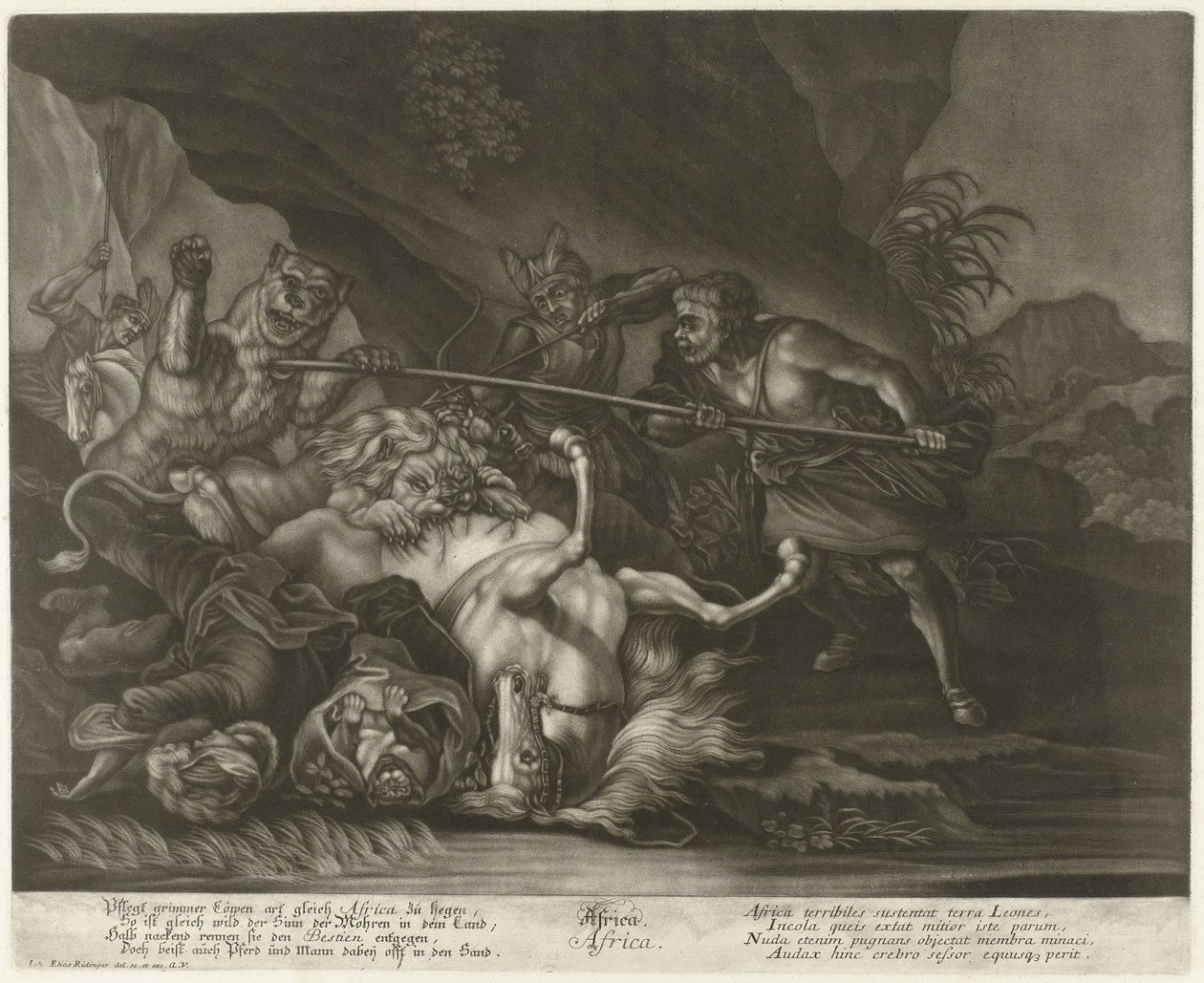 Jagd auf Löwen und Bären von Johann Elias Ridinger