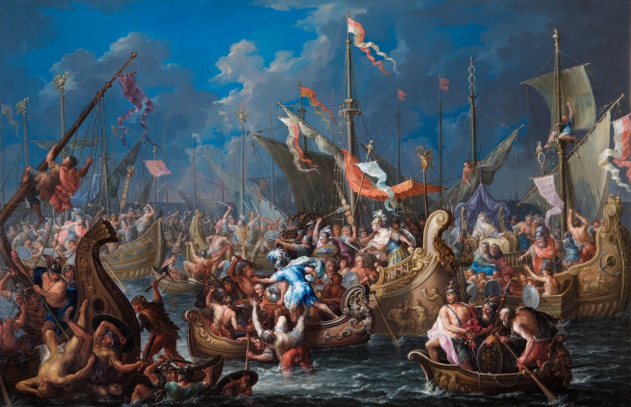 Antonius und Kleopatra in der Schlacht von Actium von Johann Georg Platzer