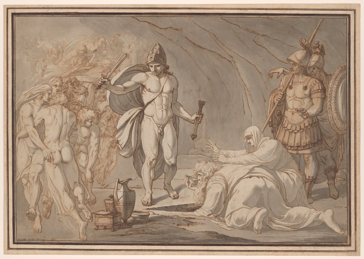 Odysseus trifft an den Toren des Hades die Schatten von Tiresias und Antikleia von Johann Heinrich Lips