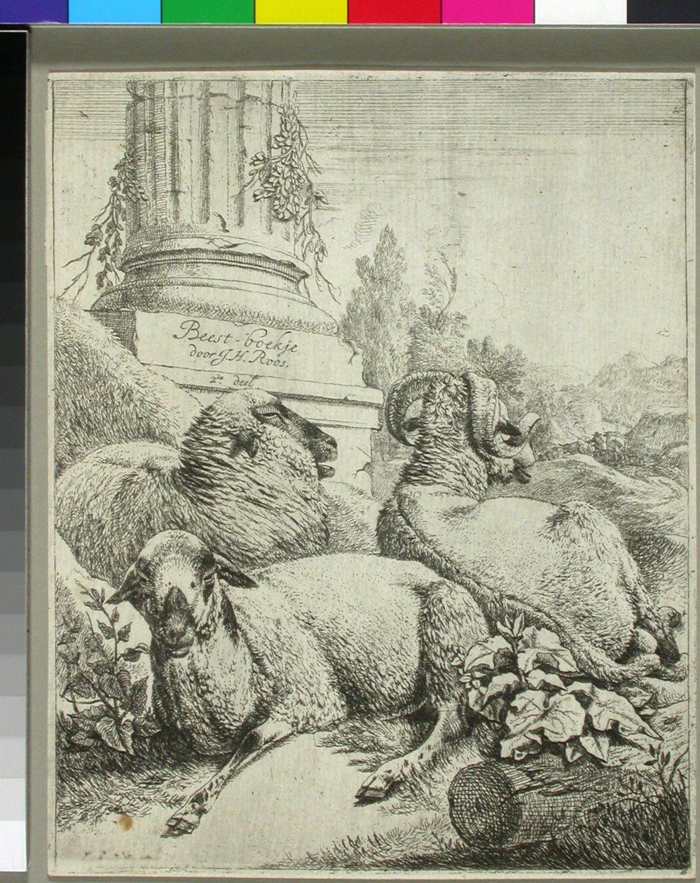 Schafe am Fuße einer Säule von Johann Heinrich Roos