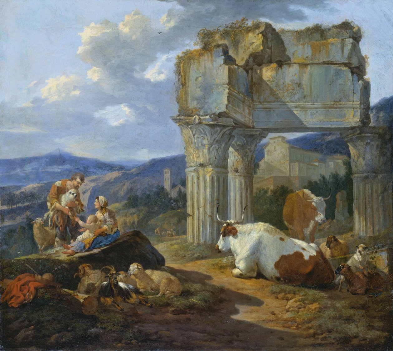 Hirtenfamilie bei den Ruinen des Tempels von Vespasian von Johann Heinrich Roos