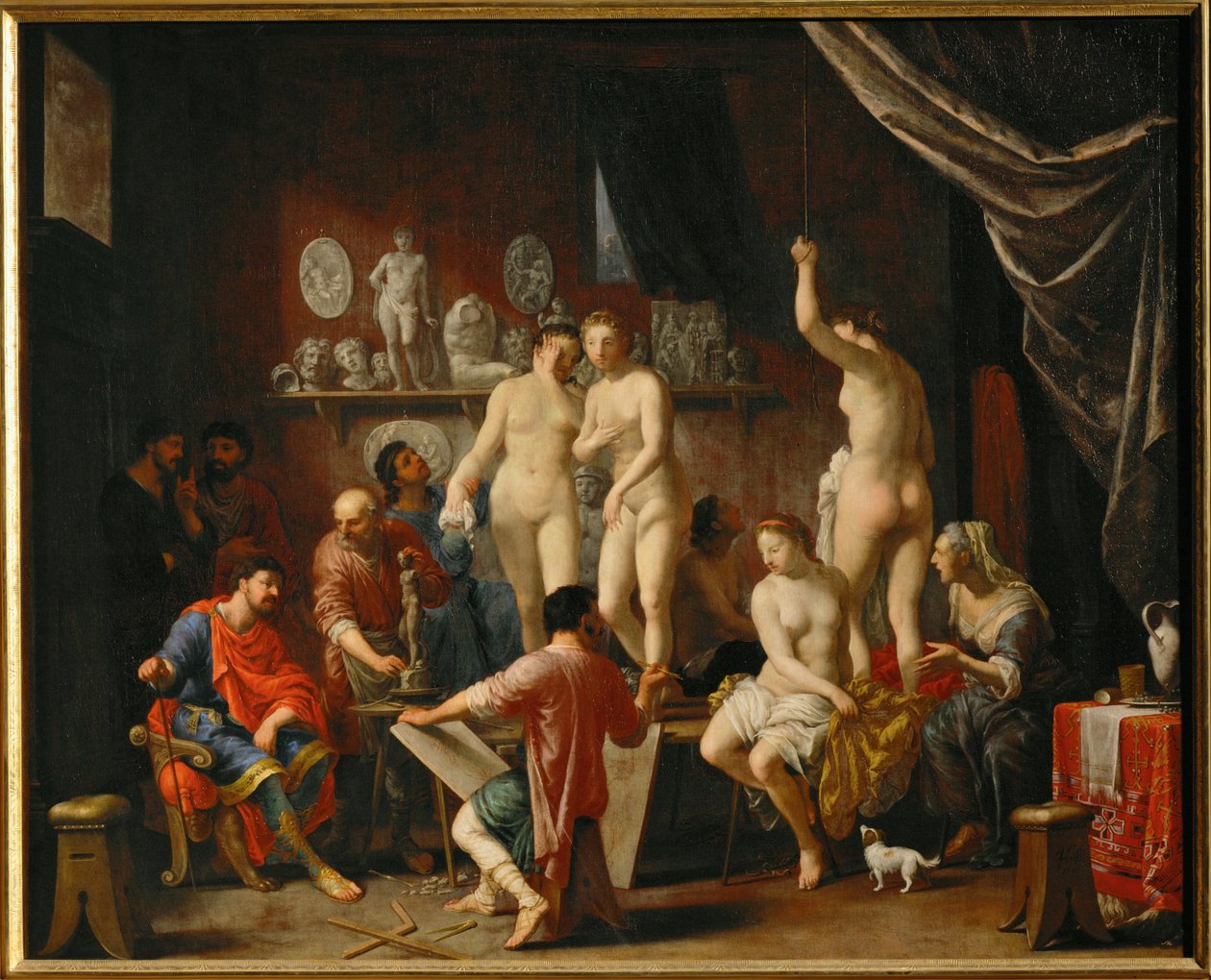 Ein Künstleratelier mit fünf weiblichen Modellen von Johann Heiss