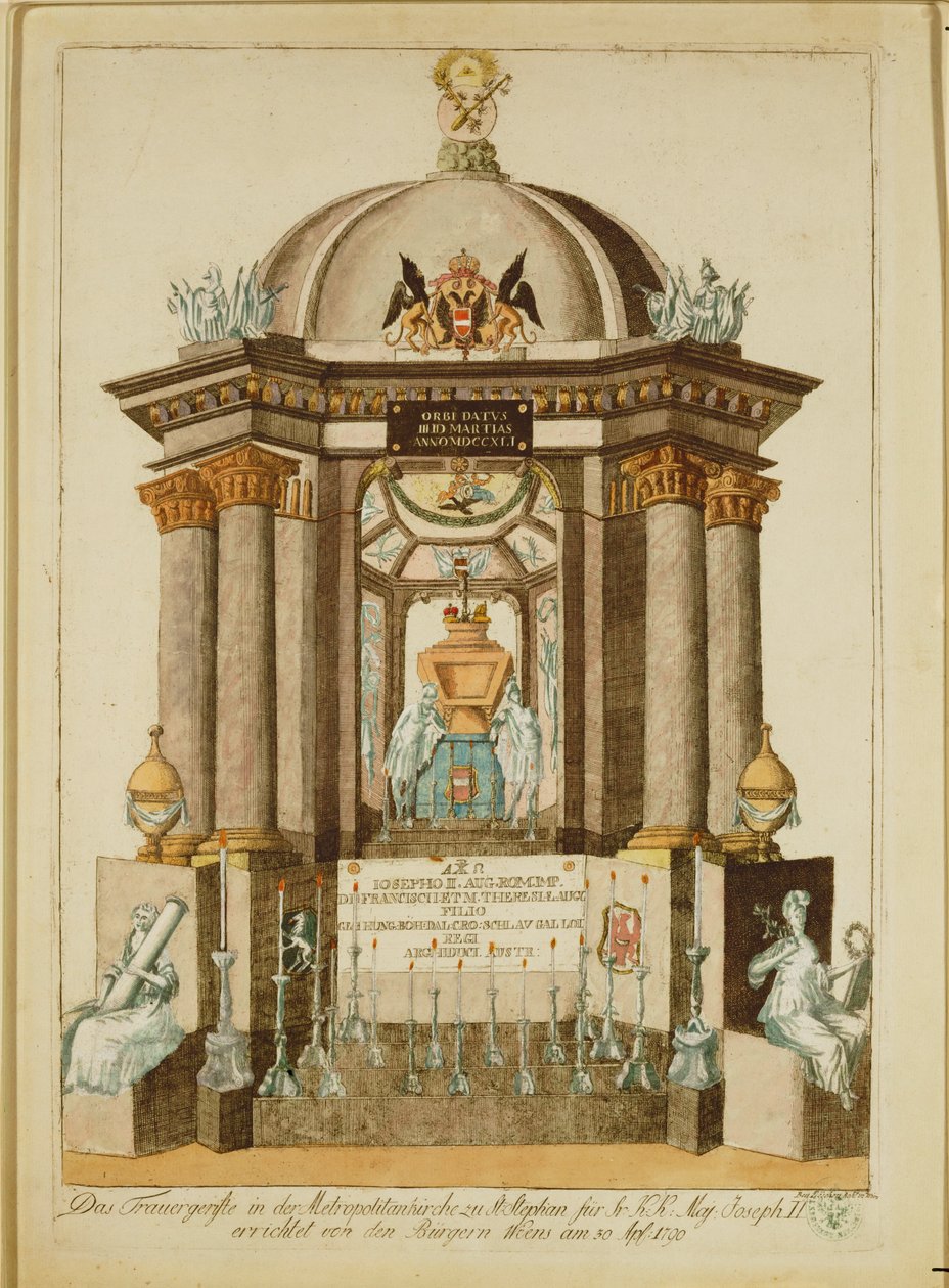 Grabdenkmal (Castrum Doloris) errichtet von den Bürgern Wiens für die Requiem-Messe für den Kaiser von Johann Hieronymus Loeschenkohl