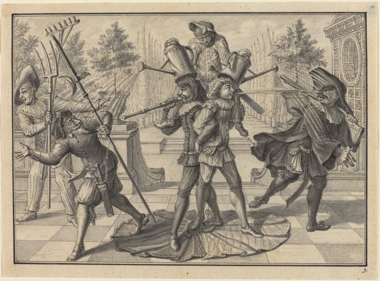 Harlekin und Scaramouche erschaffen einen "Brunnen" von Johann Jacob Schubler