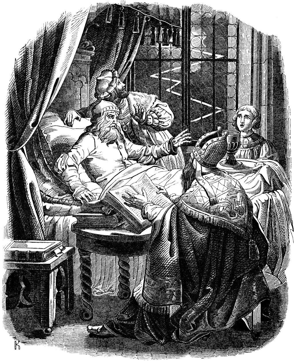 Heinrich der Löwe vor seinem Tod in Braunschweig, Illustration aus der Geschichte des deutschen Volkes von E. Duller von Johann Jakob Kirchhoff