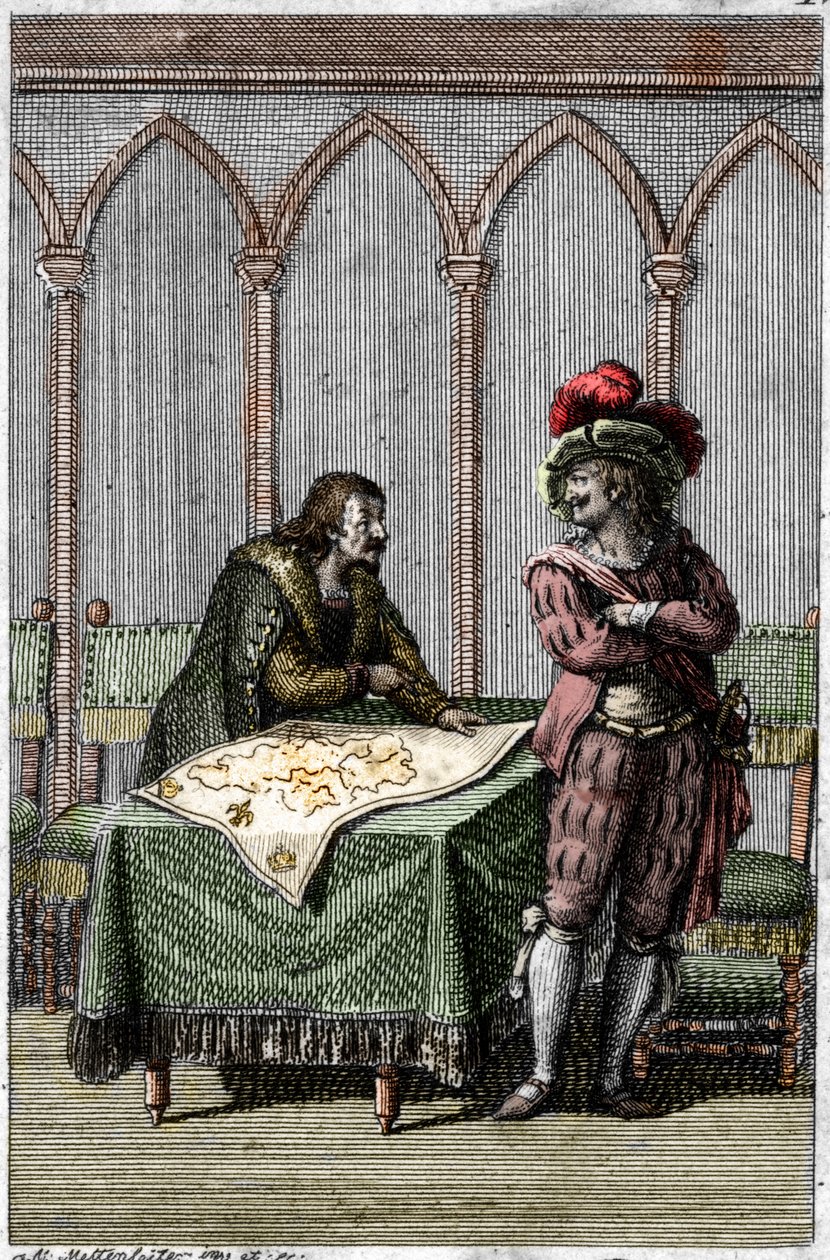 Kaiser Albrecht I. von Habsburg studiert die Karte von Frankreich zur Zeit des Konflikts zwischen Papst Bonifatius VIII. und König Philipp IV. von Frankreich von Johann Michael Mettenleiter