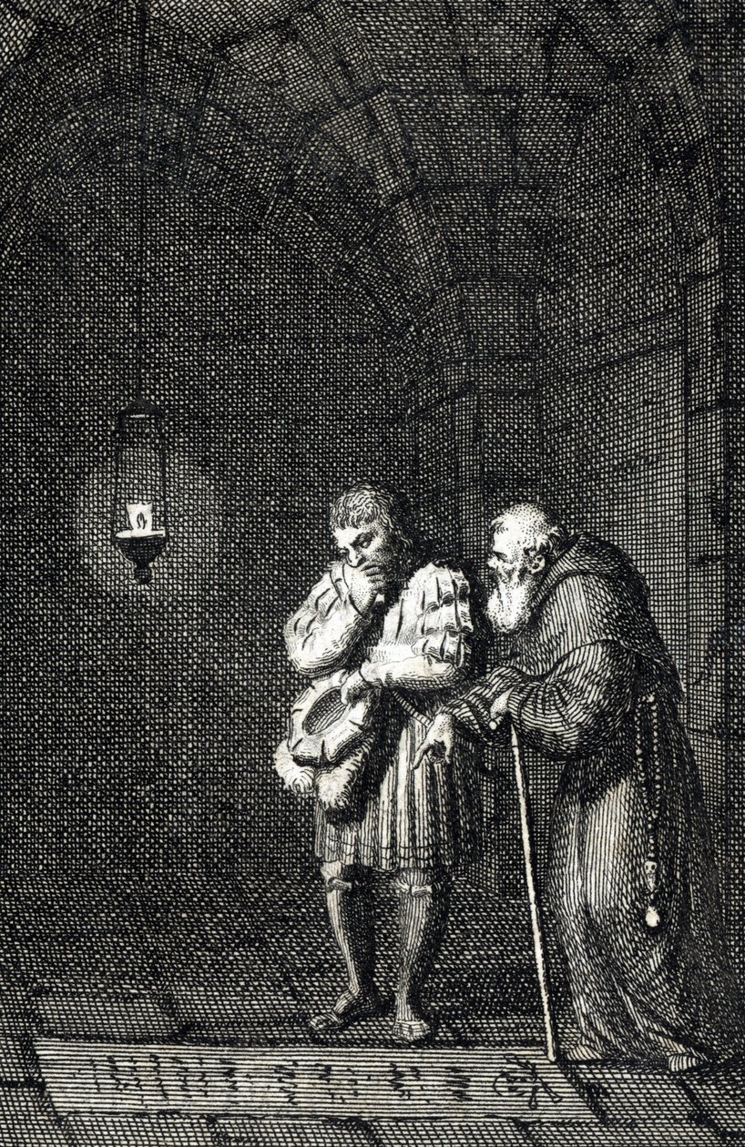 Kaiser Karl IV. am Grab von Widukind von Sachsen in Enger, Deutschland 1377 (Gravur von Johann Michael Mettenleiter) von Johann Michael Mettenleiter