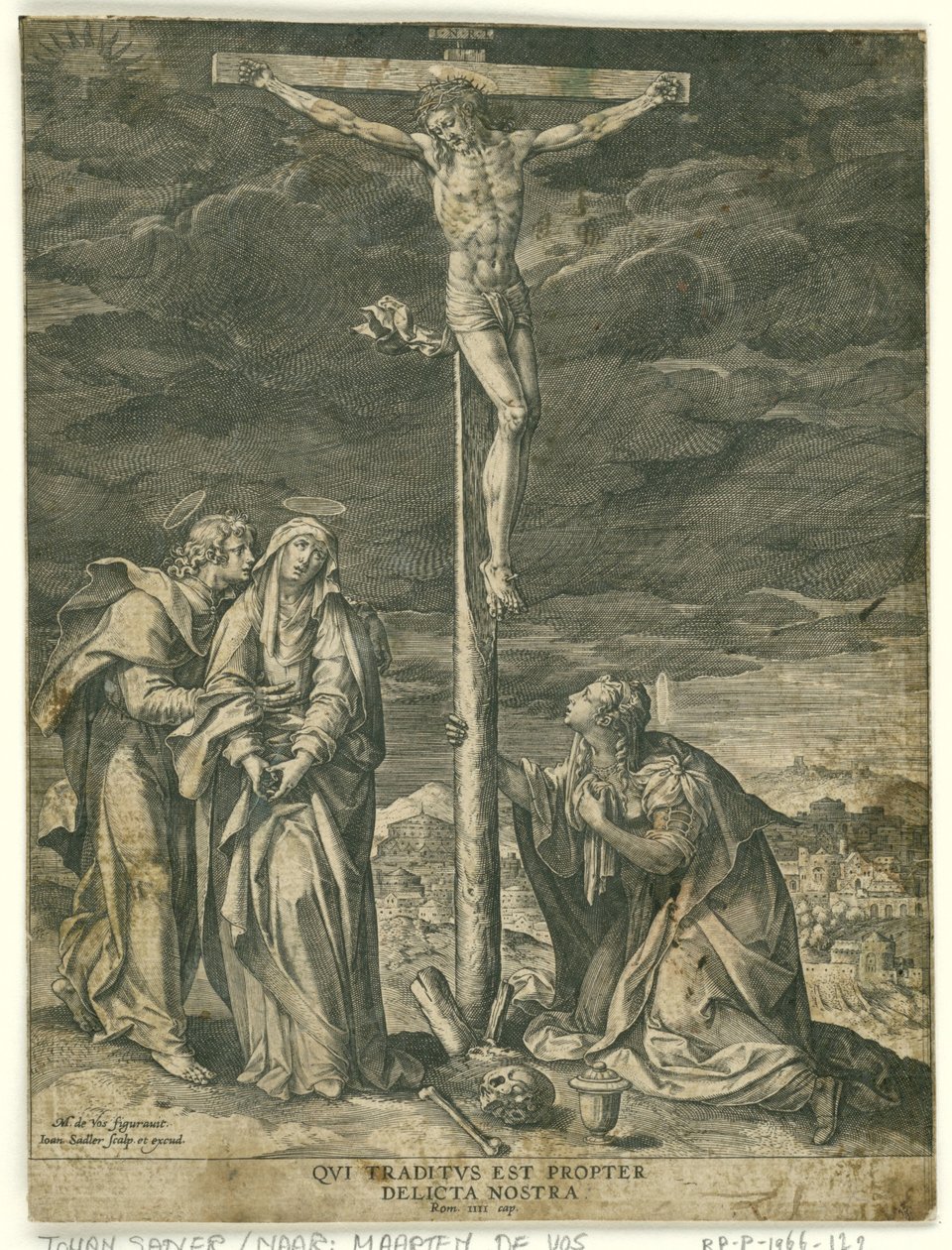 Christus am Kreuz mit Maria, Johannes und Maria Magdalena von Johann Sadeler (I)