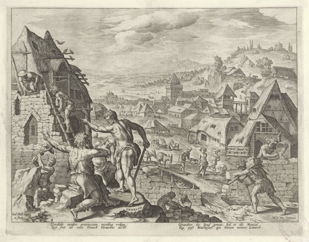 Kain baut die Stadt Henoch von Johann Sadeler (I)