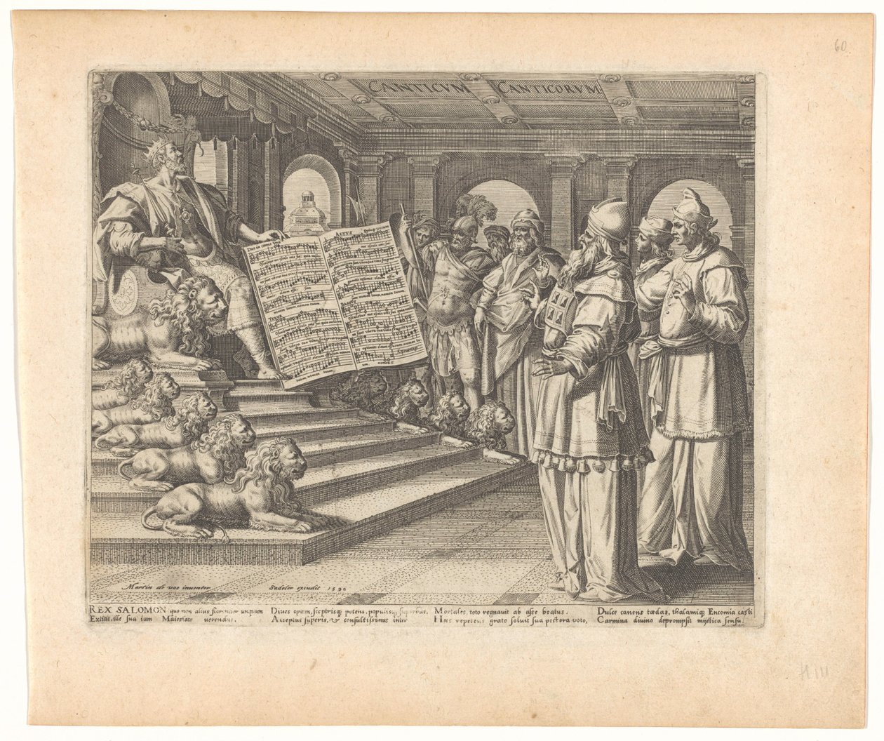 Motetdruck und Titelblatt mit Salomo als Komponist des Hohelieds Canticum Canticorum (Titel auf Objekt) Hohelied Salomos (Serientitel) von Johann Sadeler (I)