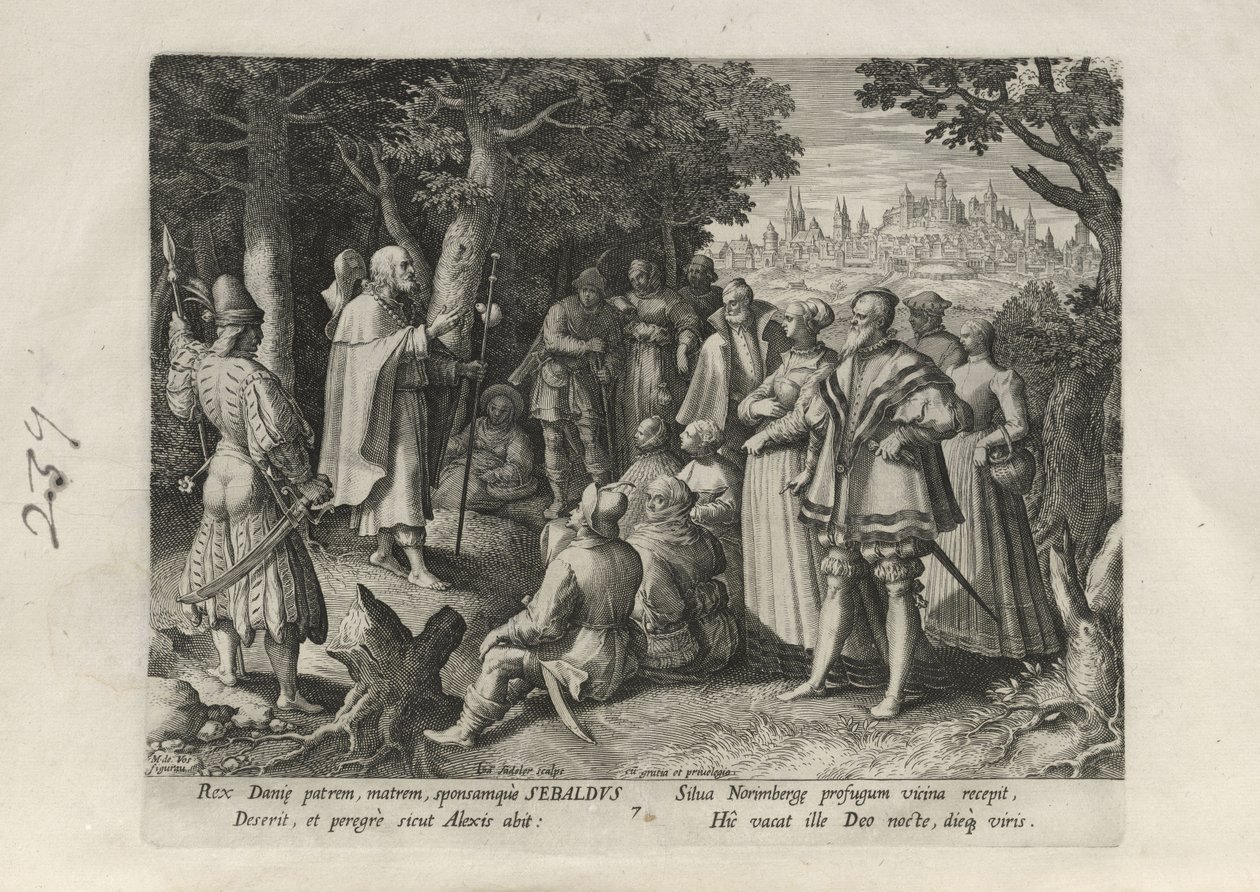 Sebaldus, Tafel 7 von 25 aus der Serie Trophaeum Vitae Solitariae (Männliche Einsiedler) von Johann Sadeler I