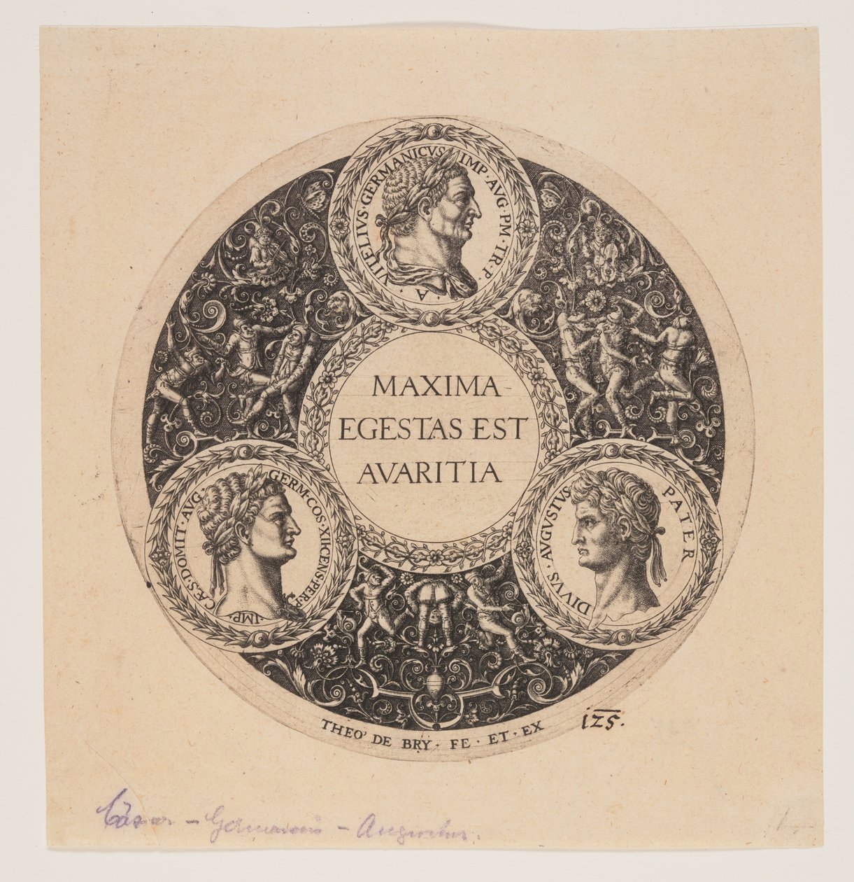 Maxima Egestas Est Avaritia, Entwurf für eine Fußschale von Johann Theodor de Bry