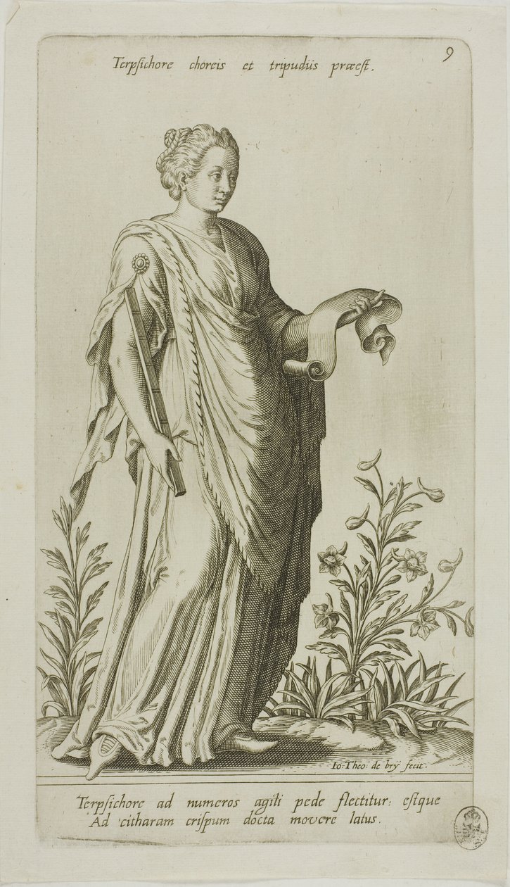 Terpsichore, Muse des Tanzes, Platte 9 aus Parnassus Biceps von Johann Theodor de Bry