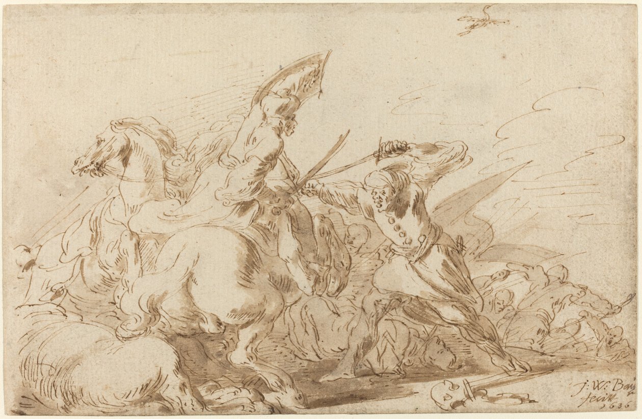 Eine Schlacht zwischen orientalischer Kavallerie und Soldaten, 1636 von Johann Wilhelm Baur