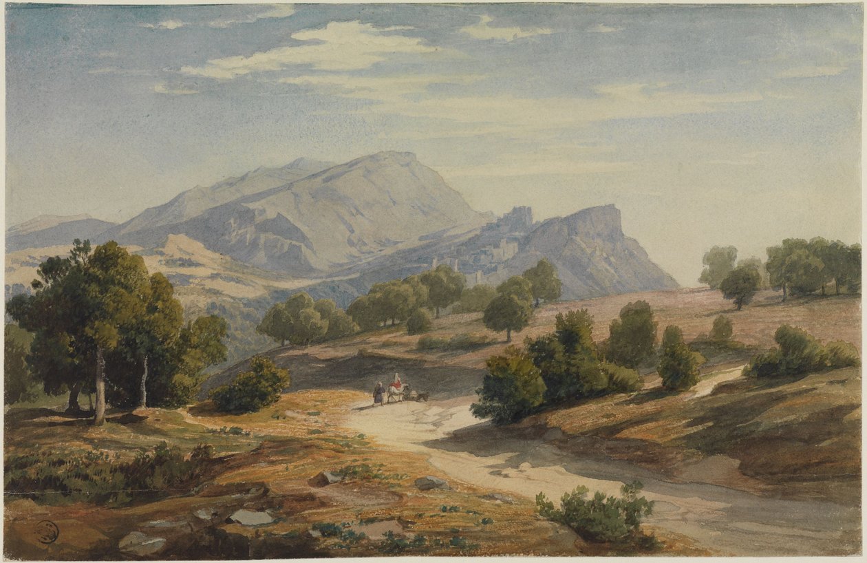 Blick von Osten auf Rocca Canterano und die Mamellen im Hintergrund von Johann Wilhelm Schirmer