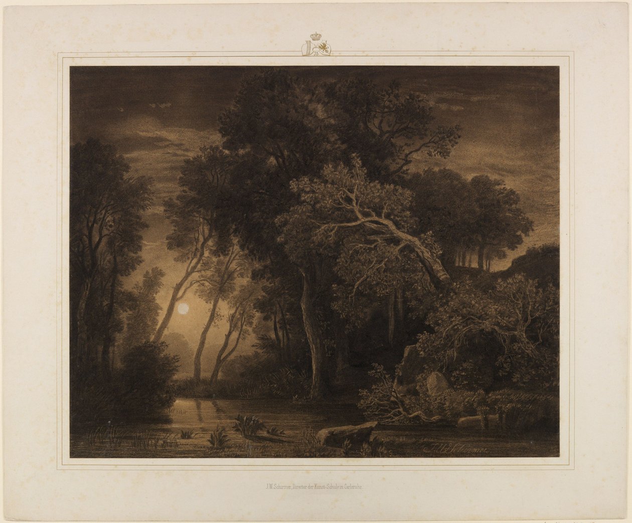 Flusslandschaft mit aufgehendem Mond von Johann Wilhelm Schirmer