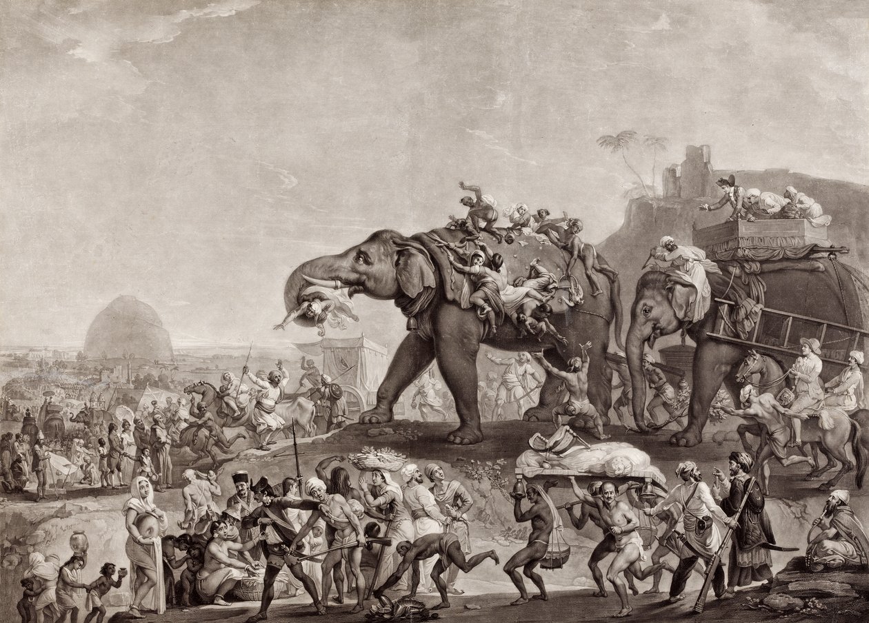 Botschaft von Hyderbeck nach Kalkutta, vom Vizier von Oude, über Patna, im Jahr 1788, um Lord Cornwallis zu treffen, veröffentlicht um 1800 von Johan Joseph Zoffany