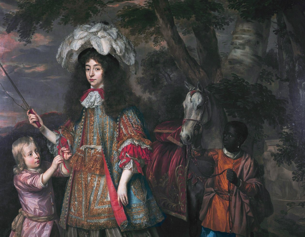 Porträt von Maria von Oranien (1642-1688), mit Hendrik van Zuijlestein (gest. 1673) und einem Diener von Johannes Mytens