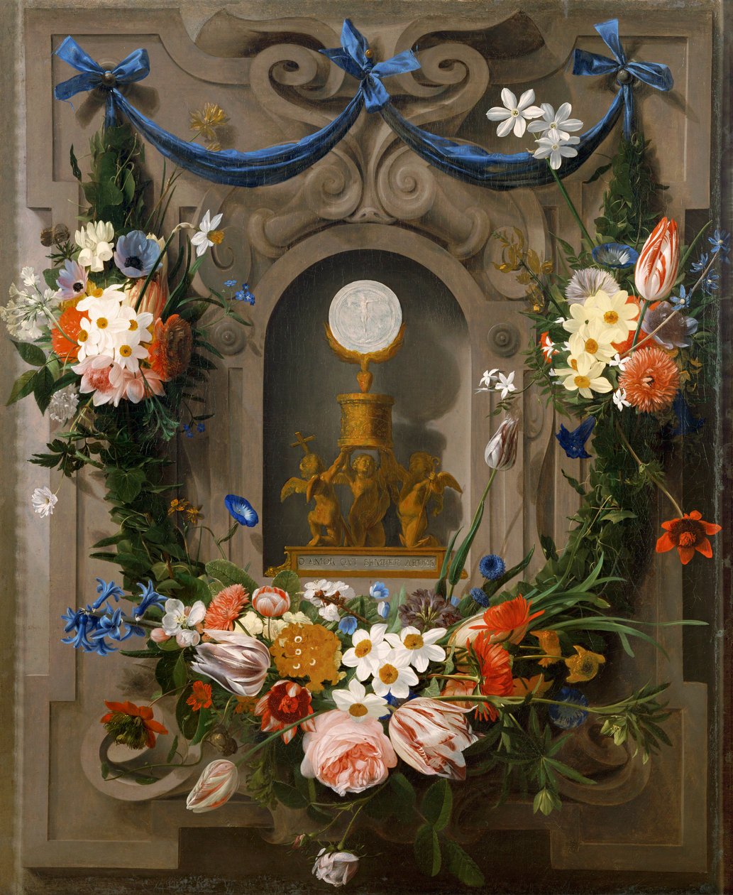 Die Eucharistie umgeben von Blumen von Johannes Antonius van der Baren