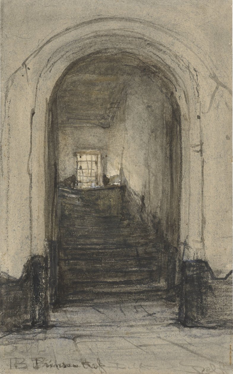 Die Treppe im Prinsenhof in Delft, wo Prinz Wilhelm I. 1584 ermordet wurde von Johannes Bosboom