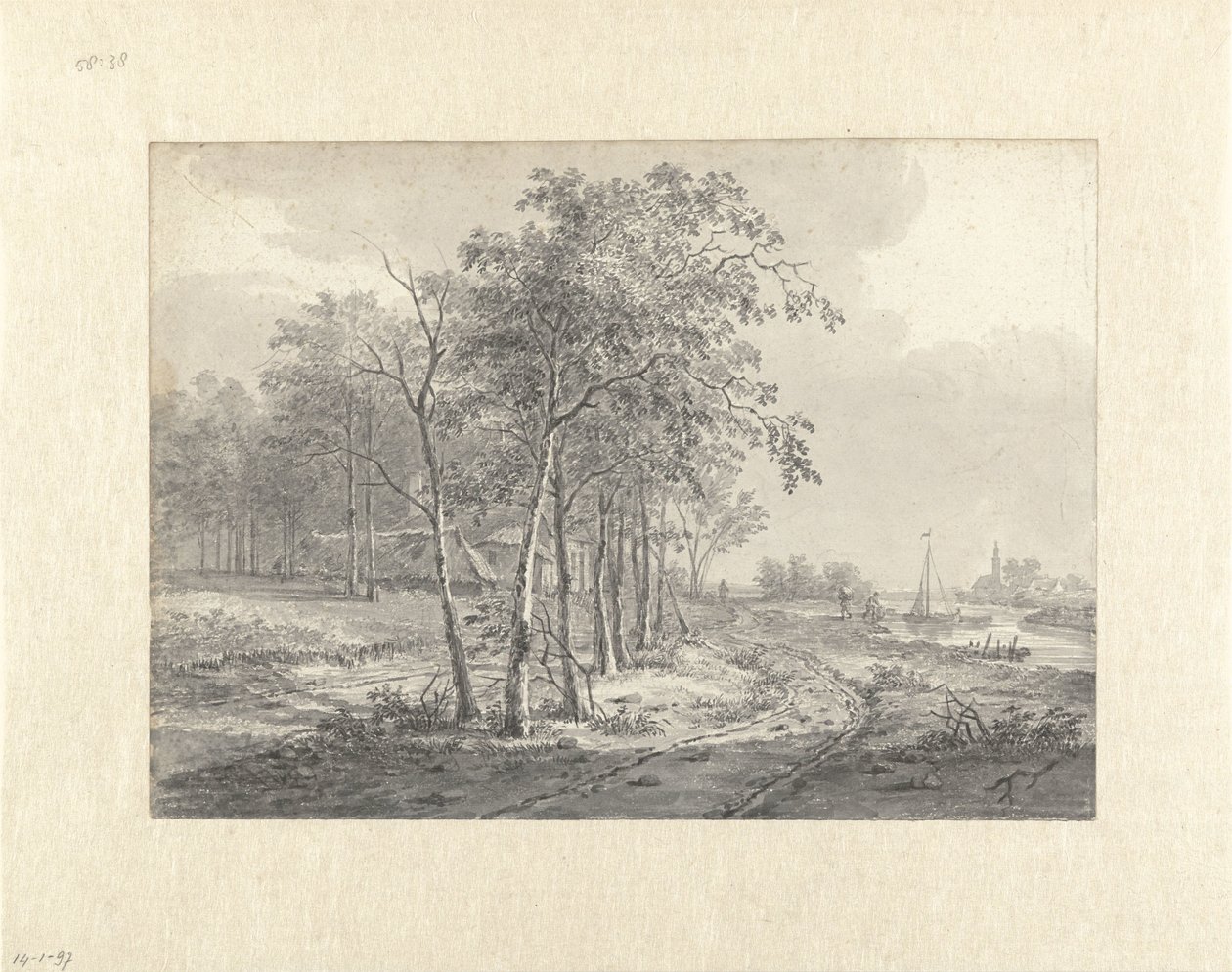 Landschaft mit einem Weg entlang eines Gewässers von Johannes Franciscus Christ