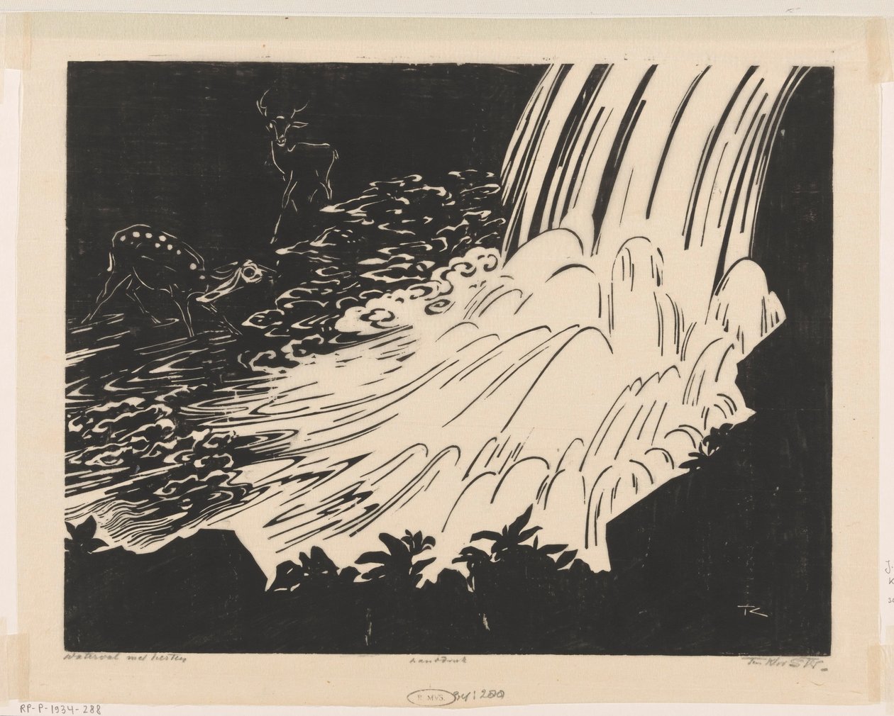 Wasserfall mit Hirschen von Johannes Frederik Engelbert ten Klooster (signed by artist)