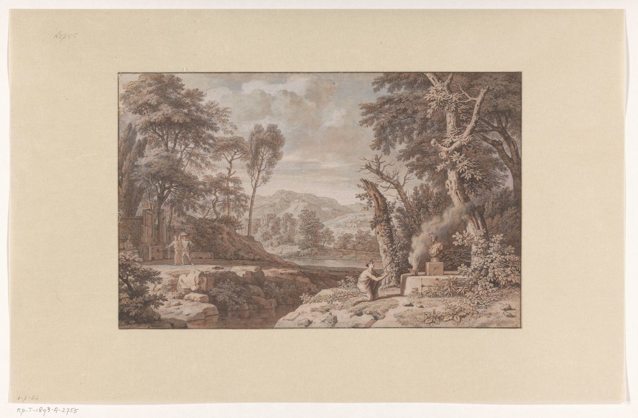 Arkadische Landschaft mit einer Opferszene von Johannes Glauber
