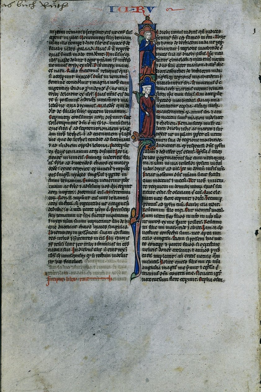 Initiale I mit Elimelech und Naomi: Blatt aus einer lateinischen Bibel, ca. 1250 von Johannes Grusch Atelier
