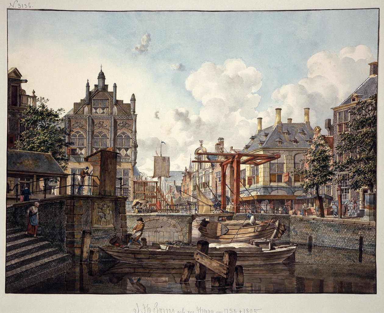 Stadtansicht mit Zugbrücke von Johannes Huibert Prins