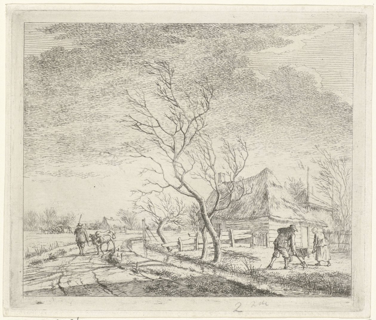 Landschaft mit Bauernhof und Acker (März, Die zwölf Monate) von Johannes Janson