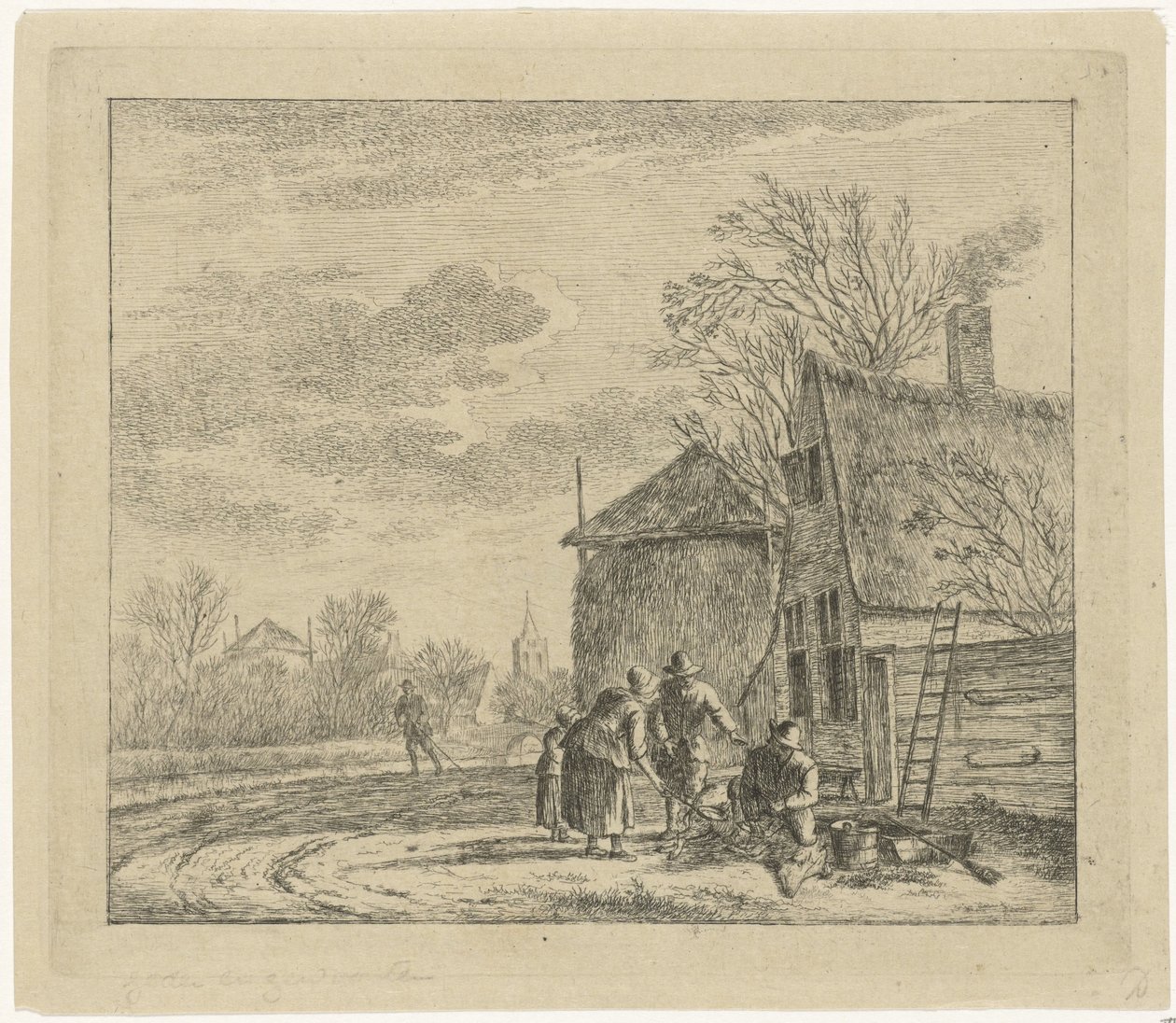 Landschaft mit Bauernhof und Heuschober (Serie: Die zwölf Monate, Die kolorierten Zeichnungen der 12 Monate) von Johannes Janson