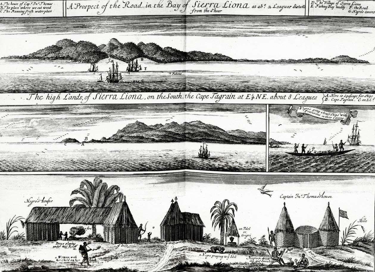 Ein Ausblick auf die Straße in der Bucht von Sierra Liona, eine Illustration aus Band 5 von Awnsham und John Churchills 