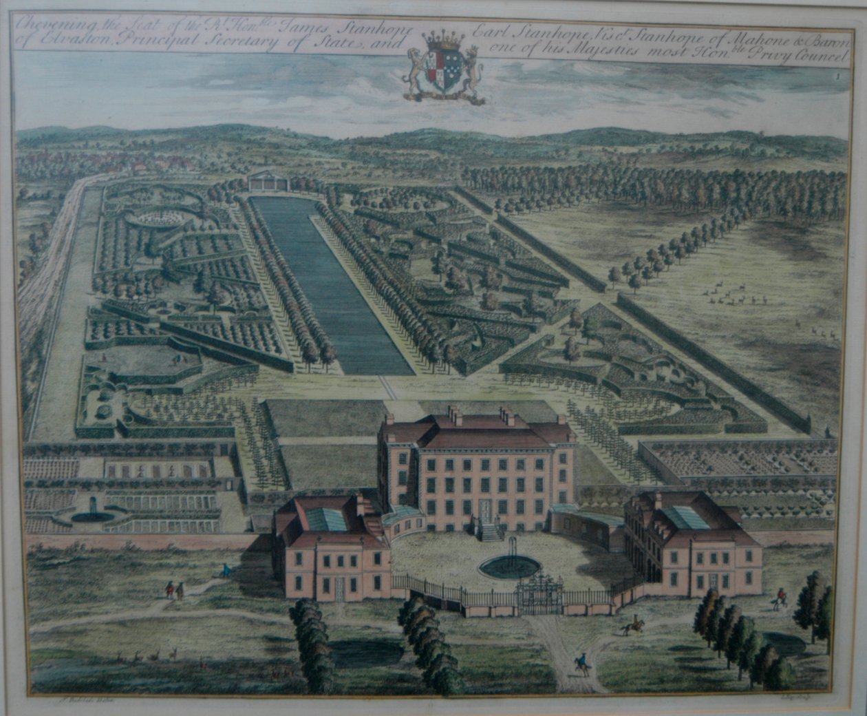 Ein Stich von Chevening von Johannes Kip nach Thomas Badeslade, veröffentlicht 1719 von John Harris von Johannes Kip